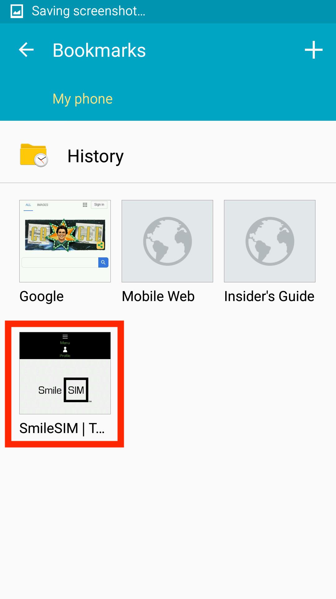 You'll find your newly bookmarked SmileSIM page. Select it until a box appears in the corner of it's tile.