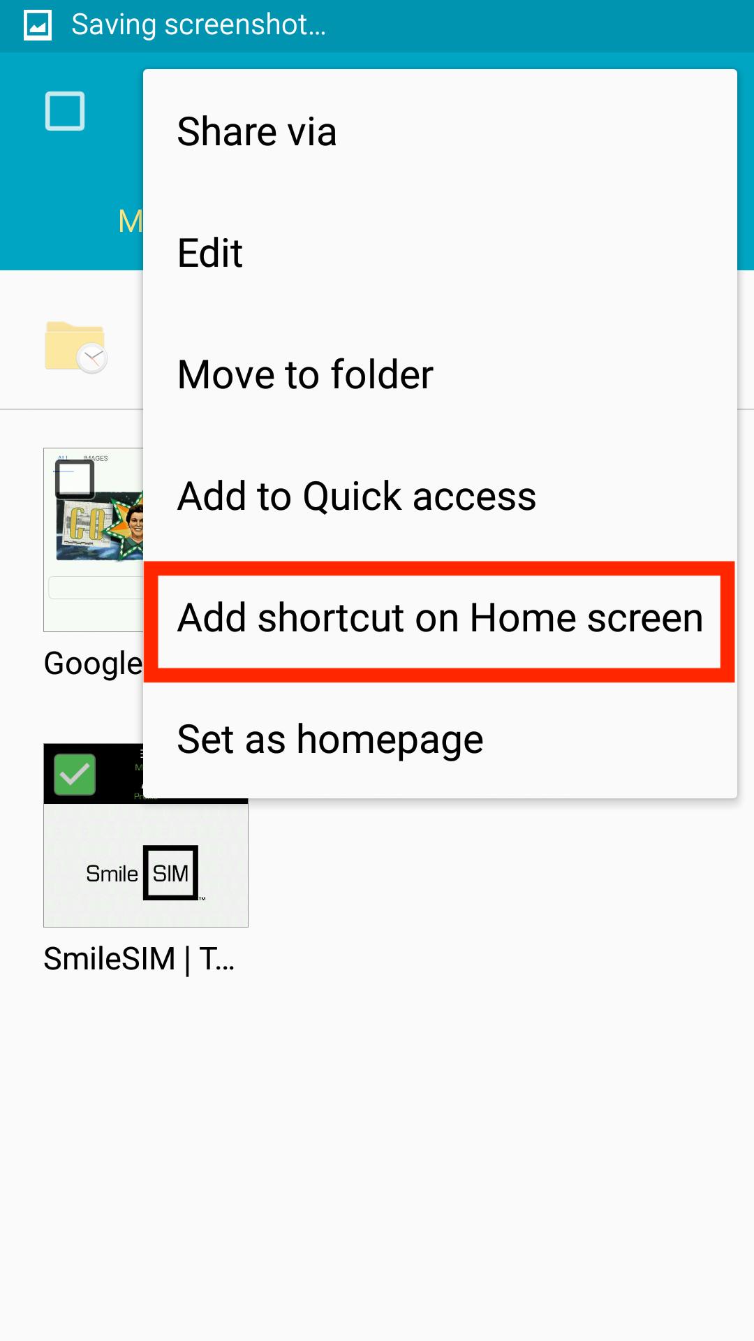 In the drop-down menu, choose "Add shortcut on Home screen"